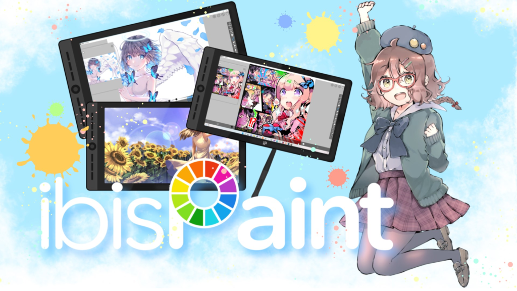 Free digital art app with anime doll jumping in the air.