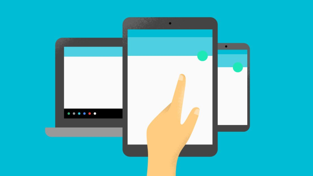 Hand pointing to a tablet screen as part of a tutorial on how to make digital art across hardware.