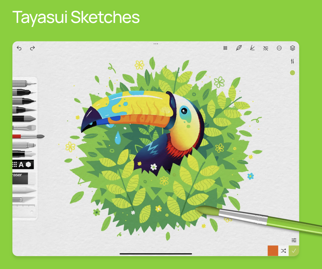 Tayasui free digital art app ahowing different bush types.