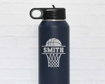 Custom engraved basketball water bottle, a unique gift for student-athletes.