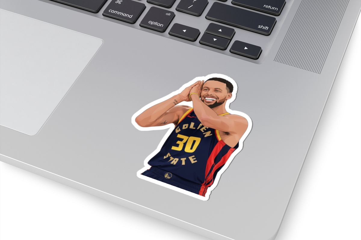 Cartoon Steph Curry sticker, a cool basketball gift for kids and teens.