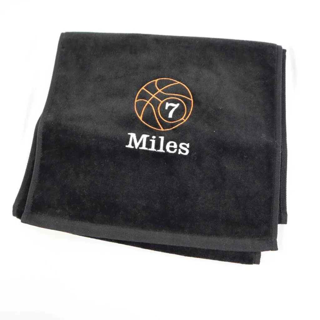 Personalized basketball sweat towel for gym workouts and team practice.